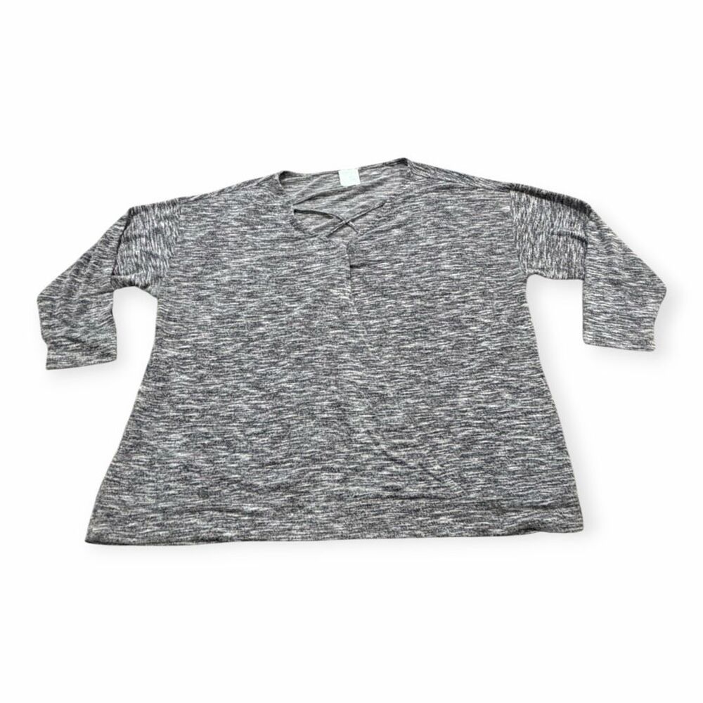 SUNDAYS Women’s Gray Marled Long Sleeve Crisscross Front Knit Top 2X / XXL / 2XL